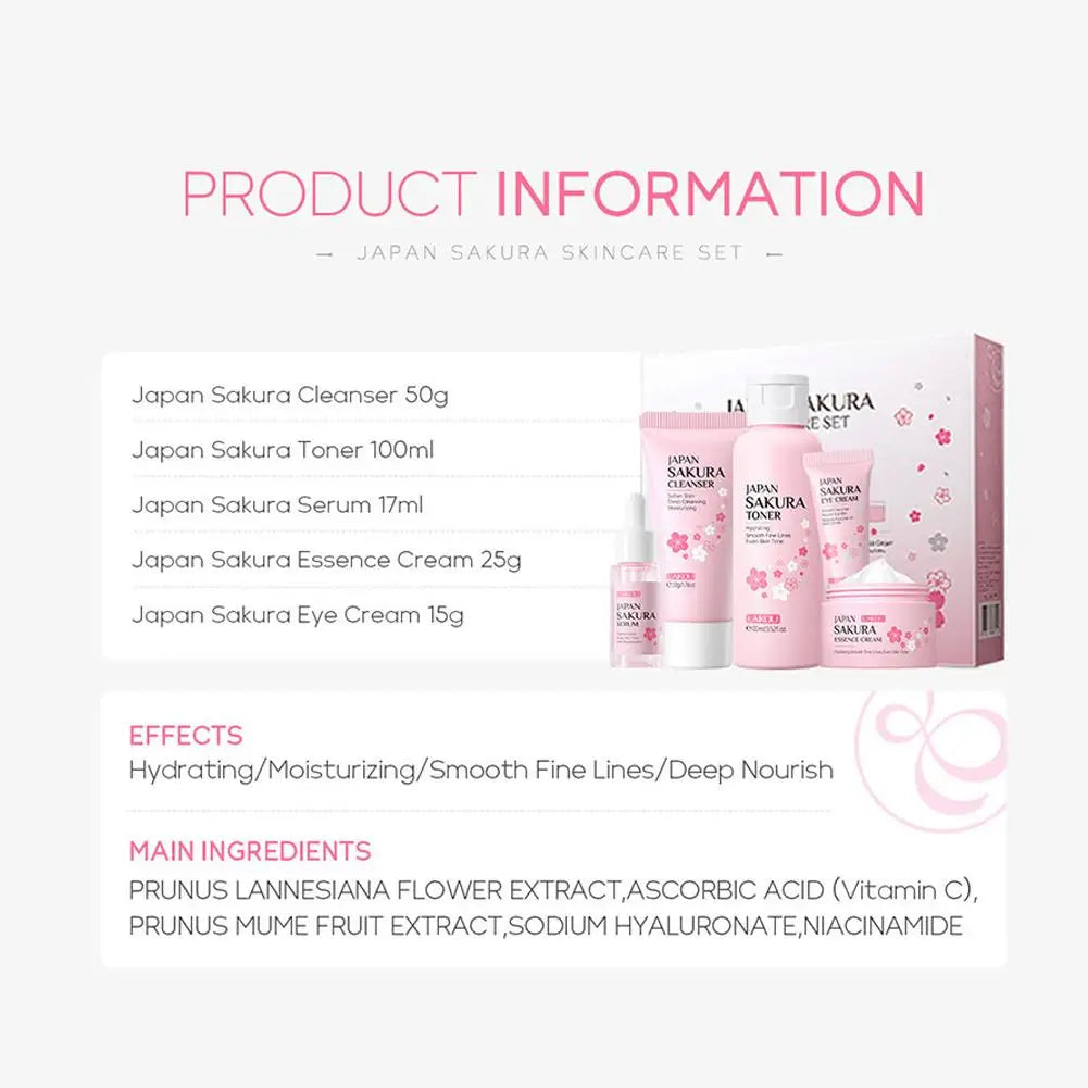 5/3pcs/Set Sakura Skin Care Sets Face Cream Serum Toner Facial Cleanser Sunscreen Eye Cream Gift Box Face Skin Care Set Product