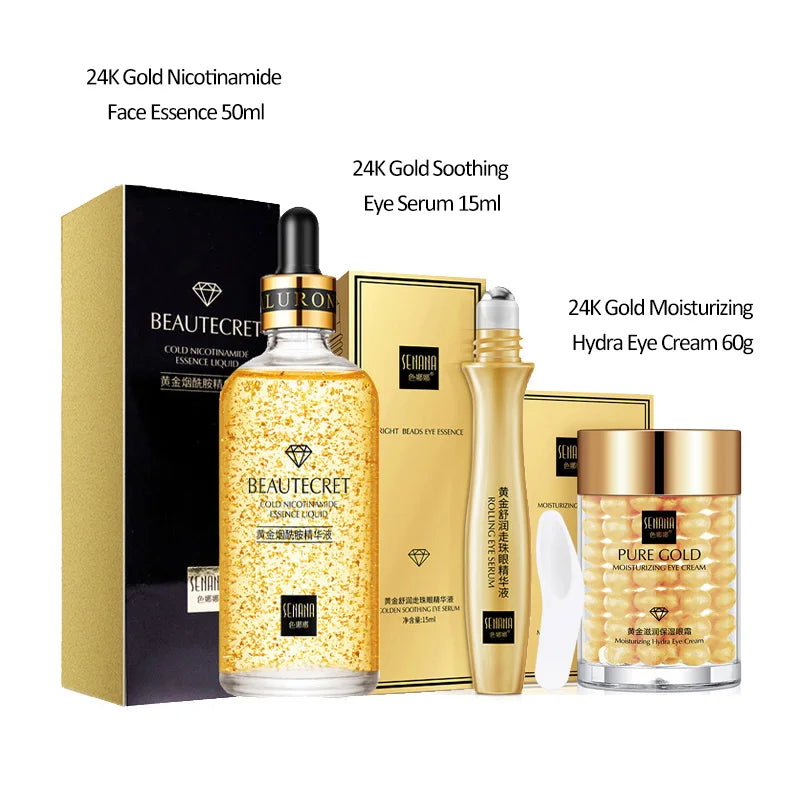 Skincare Set 24K Gold Niacinamide Face Serum Anti Ageing Skin Products Remove Dark Circles Collagen Eye Cream Skin Care Kit