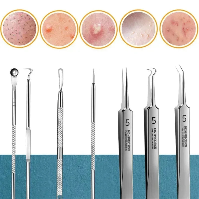 1/11Pcs Acne Pimples Blackhead Remover Clip Ultra-fine Tweezers Black Dots Blackhead Extractor Acne Needle Facial Cleaner Skin